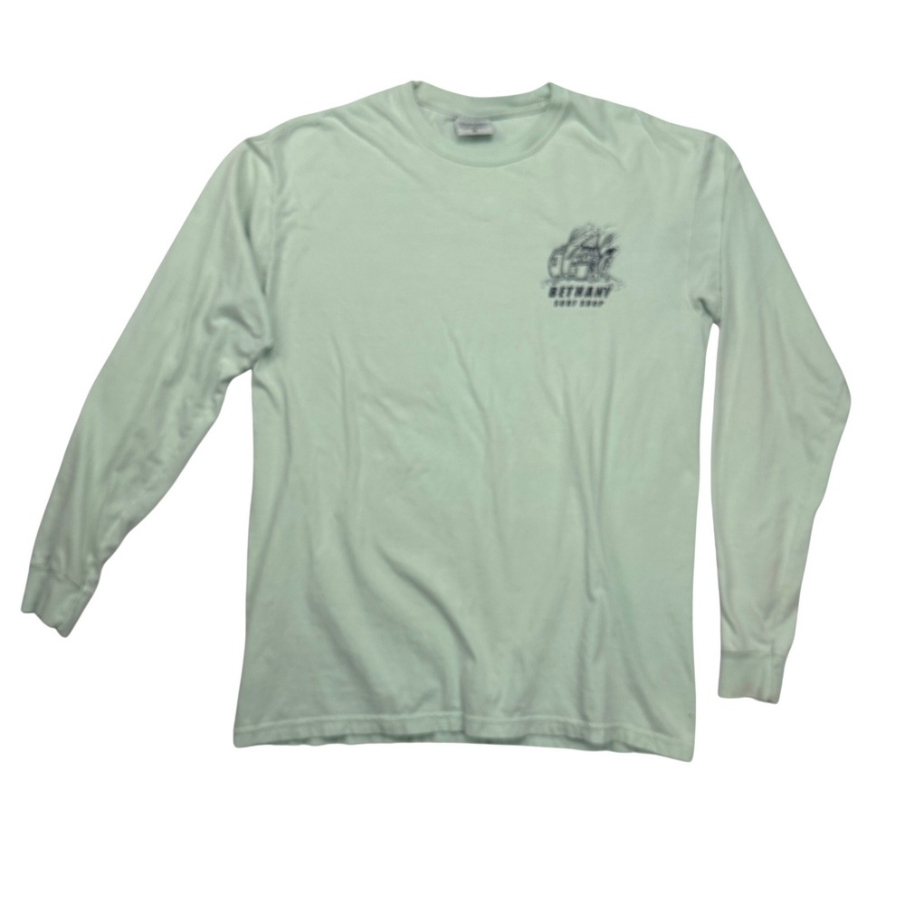 Comfort Colors Bethany Surf Shop Long‎ Sleeve Graphic T-Shirt Green Mens Medium